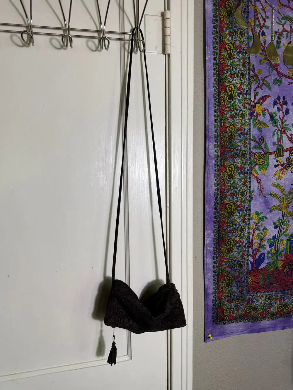 Wilsons Genuine Leather Crossbody Bag Black Embossed Made Brazil Tassel Vintage